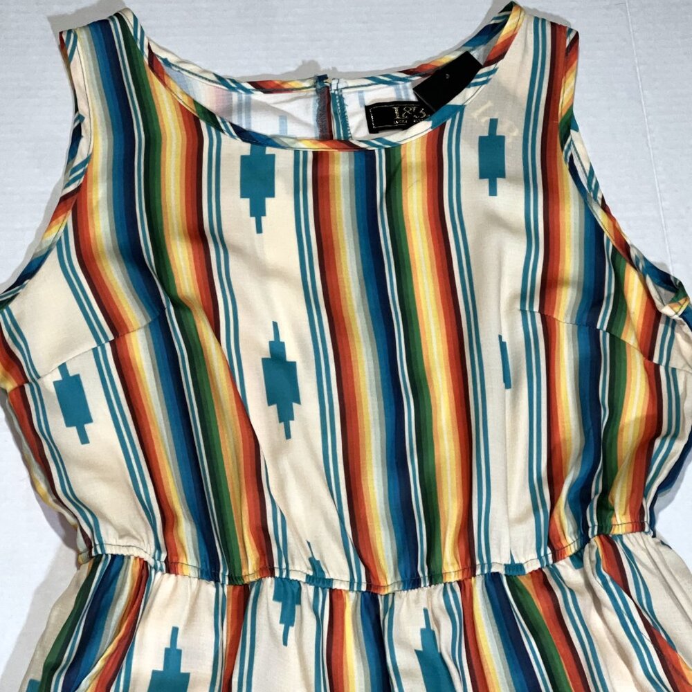 Lucky & Blessed Aztec Serape 1-Piece Jumpsuit Romper Sleeveless Striped Outfit S - Picture 2 of 10